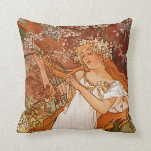 Alphonse Mucha, Four Seasons, Spring and Summer Throw Pillow