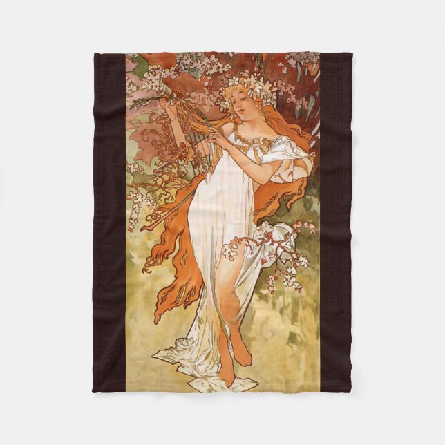 Alphonse Mucha, Four Seasons, Spring Fleece Blanket (Front)