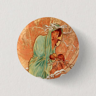 Alphonse Mucha, Four Seasons, Winter 1 Inch Round Button