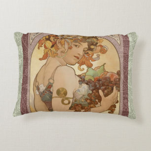 Alphonse Mucha Fruit Art Nouveau Vintage Maiden Decorative Pillow