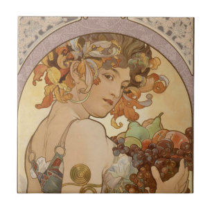 Alphonse Mucha Fruit Art Nouveau Vintage Maiden Tile