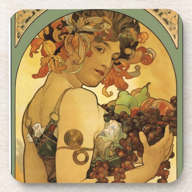 Alphonse Mucha Fruit Painting Coaster (Front)