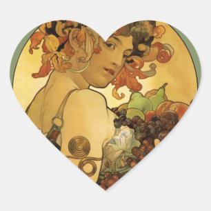 Alphonse Mucha Fruit Painting Heart Sticker