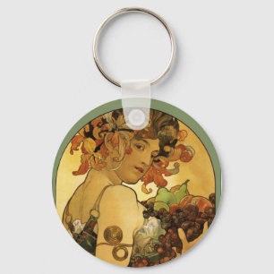 Alphonse Mucha Fruit Painting Keychain