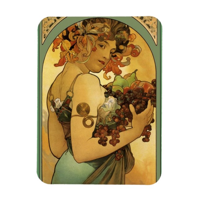 Alphonse Mucha Fruit Painting Magnet (Vertical)