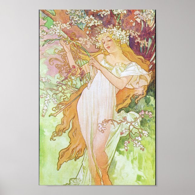 Alphonse Mucha Girl In Garden Art Nouveau   Poster (Front)