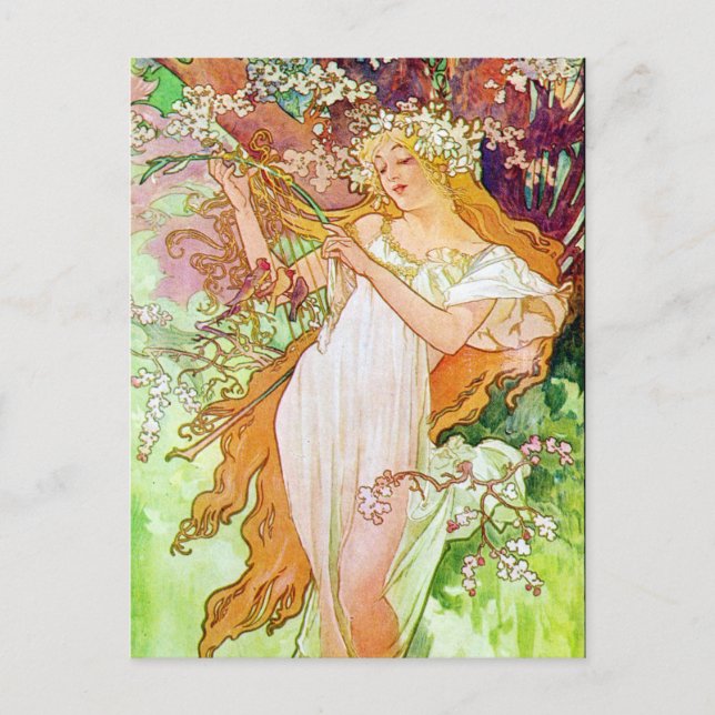Alphonse Mucha Girl In Garden Postcard (Front)