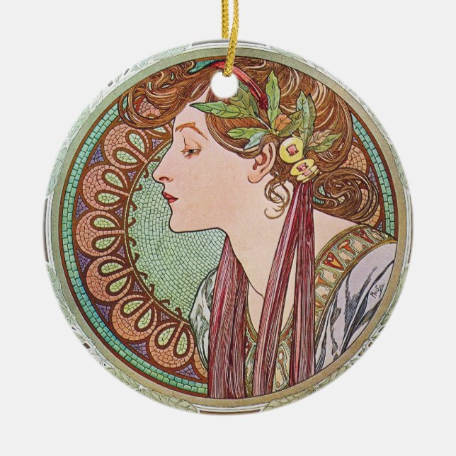 Alphonse Mucha Goddess Art Ceramic Ornament (Front)
