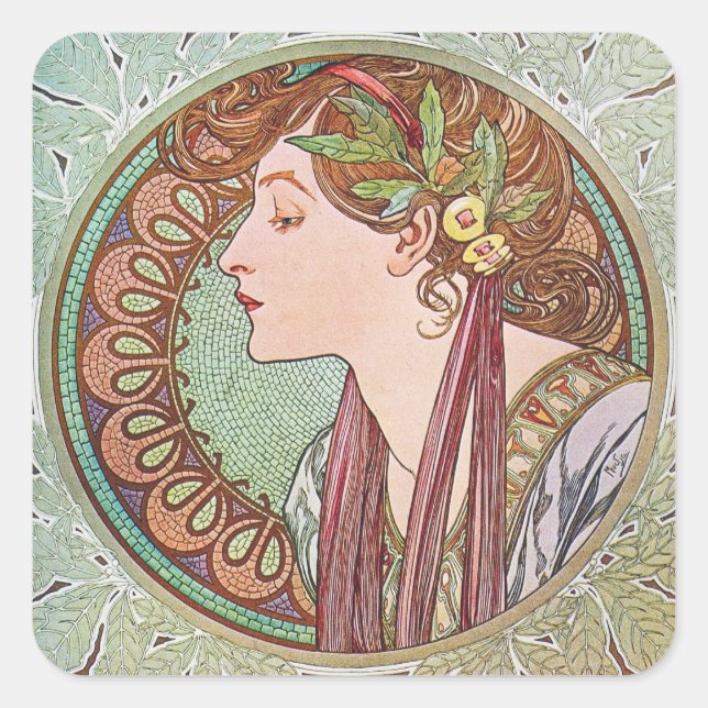 Alphonse Mucha Goddess Art Square Sticker (Front)