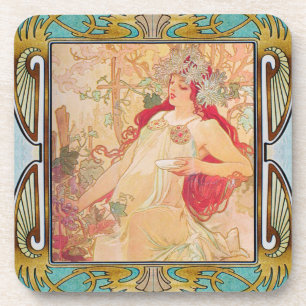 Alphonse Mucha hard plastic Coaster set of 6 #05