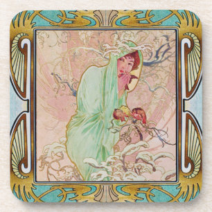 Alphonse Mucha hard plastic Coaster set of 6 #06