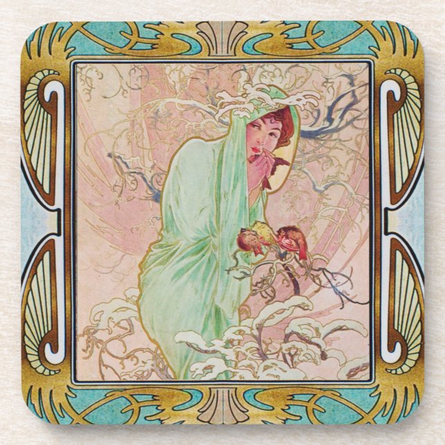 Alphonse Mucha hard plastic Coaster set of 6 #06 (Front)