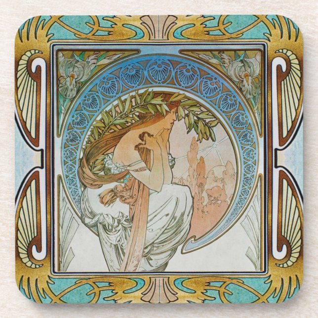 Alphonse Mucha hard plastic Coaster set of 6 #12 (Front)