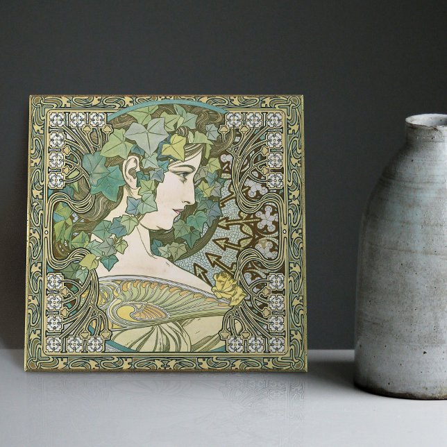 Alphonse Mucha IVY 1901 Art Nouveau Vintage Tile (Creator Uploaded)
