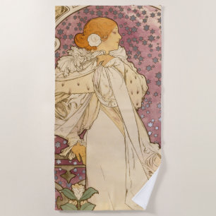 Alphonse Mucha La Dame Aux Camelias: Art Nouveau Beach Towel