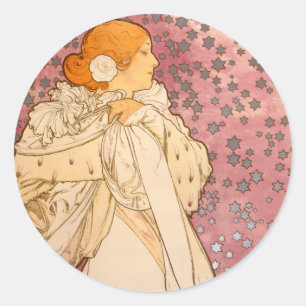 Alphonse Mucha La Dame Aux Camelias: Art Nouveau Classic Round Sticker