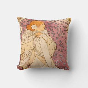 Alphonse Mucha La Dame Aux Camelias: Art Nouveau Throw Pillow