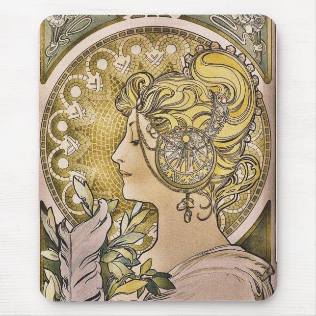 Alphonse Mucha, La Plume Pretty Girl Mouse Pad (Front)