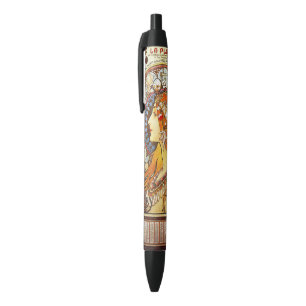 Alphonse Mucha La Plume Zodiac Art Nouveau Vintage Black Ink Pen
