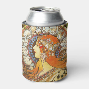 Alphonse Mucha La Plume Zodiac Art Nouveau Vintage Can Cooler