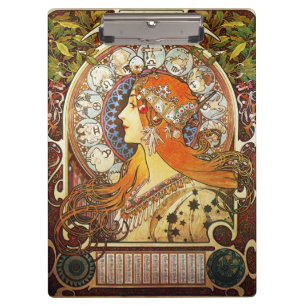 Alphonse Mucha La Plume Zodiac Art Nouveau Vintage Clipboard
