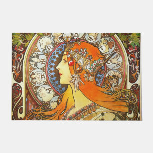 Alphonse Mucha La Plume Zodiac Art Nouveau Vintage Doormat