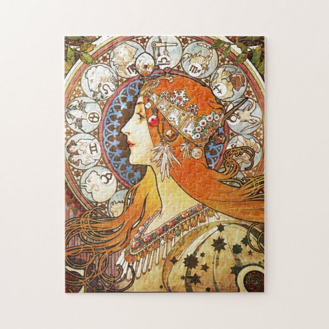 Alphonse Mucha La Plume Zodiac Art Nouveau Vintage Jigsaw Puzzle (Vertical)