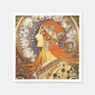 Alphonse Mucha La Plume Zodiac Art Nouveau Vintage Napkin