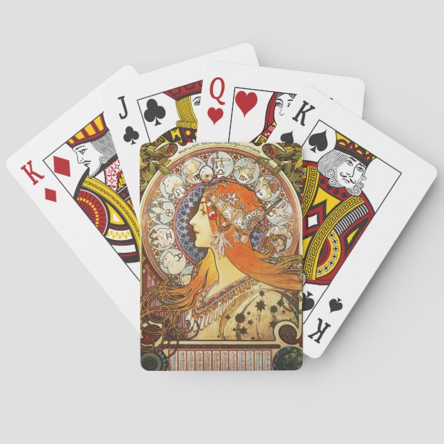 Alphonse Mucha La Plume Zodiac Art Nouveau Vintage Playing Cards (Back)
