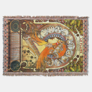 Alphonse Mucha La Plume Zodiac Art Nouveau Vintage Throw Blanket