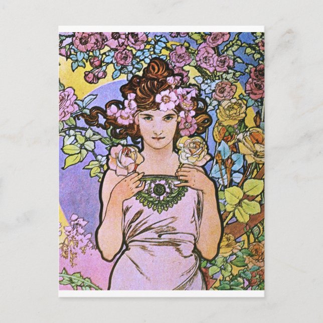 Alphonse Mucha. La Rose/Rose, 1897 Postcard (Front)