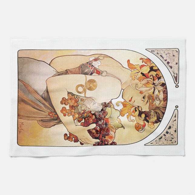 Alphonse Mucha Lady With Fruit Kitchen Towel (Horizontal)