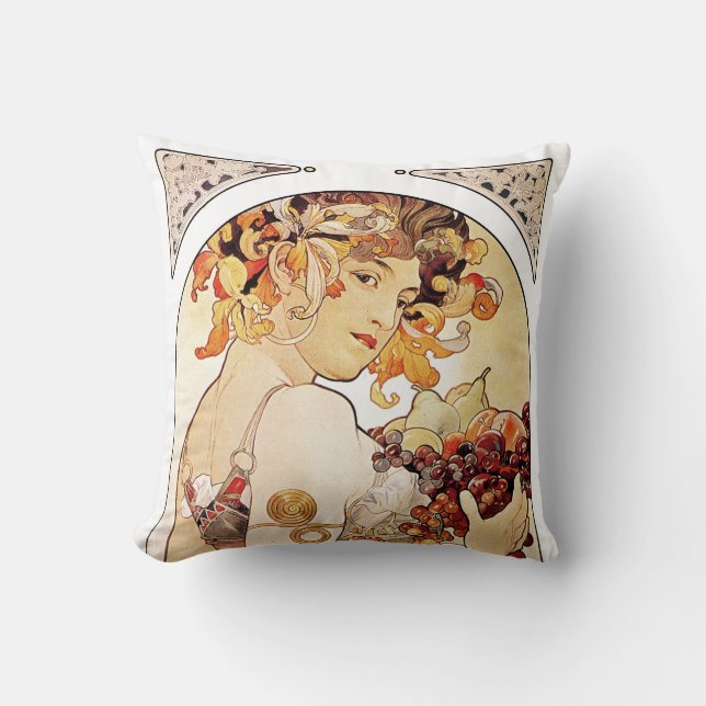 Alphonse Mucha Lady With Fruit Throw Pillow (Front)
