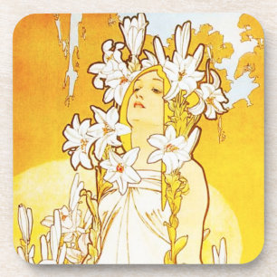 Alphonse Mucha Lily Coasters
