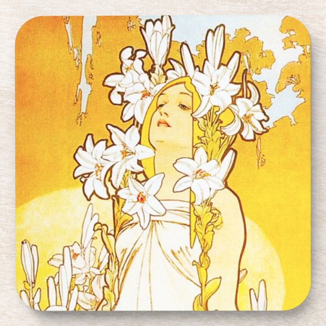 Alphonse Mucha Lily Coasters (Front)