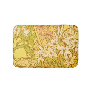 Alphonse Mucha Lily Flowers Pattern: Art Nouveau Bath Mat