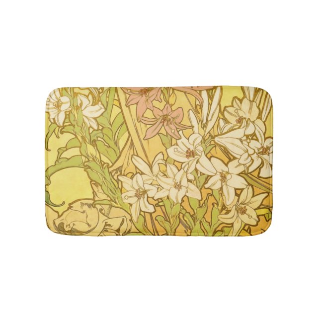 Alphonse Mucha Lily Flowers Pattern: Art Nouveau  Bath Mat (Front)