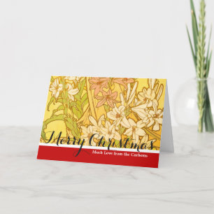 Alphonse Mucha Lily Flowers Pattern: Art Nouveau  Holiday Card