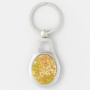 Alphonse Mucha Lily Flowers Pattern: Art Nouveau Keychain