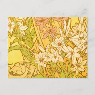 Alphonse Mucha Lily Flowers Pattern: Art Nouveau  Postcard