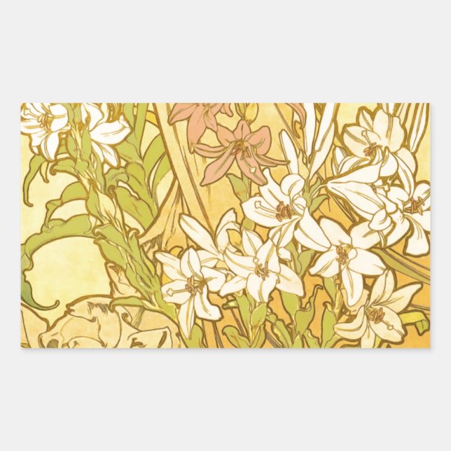 Alphonse Mucha Lily Flowers Pattern: Art Nouveau  Sticker (Front)