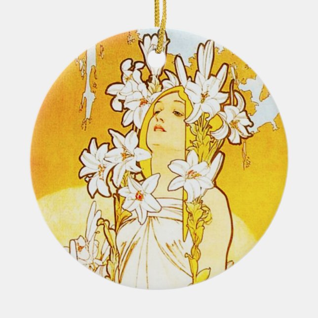 Alphonse Mucha Lily Ornament (Front)