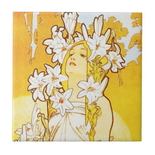 Alphonse Mucha Lily Tile