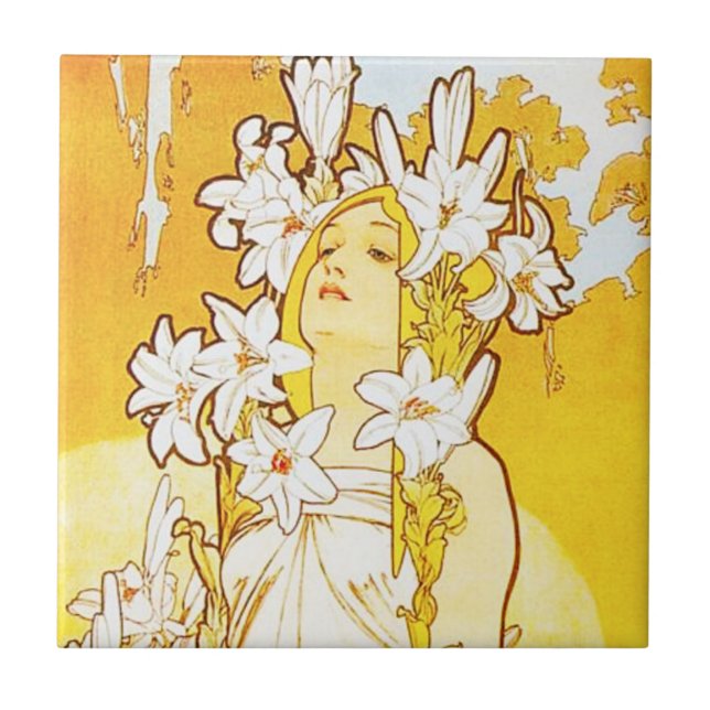 Alphonse Mucha Lily Tile (Front)
