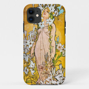 Alphonse Mucha - Lily - White Border iPhone 11 Case
