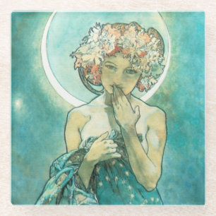 Alphonse Mucha Moonlight Clair De Lune Art Nouveau Glass Coaster