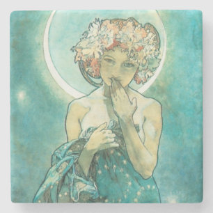 Alphonse Mucha Moonlight Clair De Lune Art Nouveau Stone Coaster