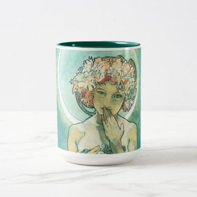 Alphonse Mucha Moonlight Clair De Lune Art Nouveau Two-Tone Coffee Mug (Center)