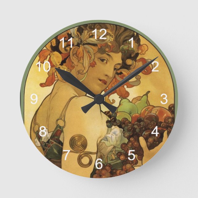 Alphonse Mucha Painting Round Clock (Front)