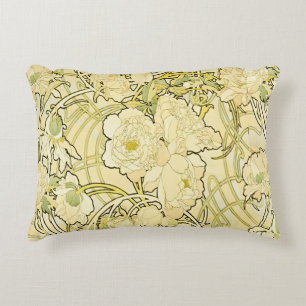 Alphonse Mucha Peonies Art Nouveau Floral Pattern Accent Pillow